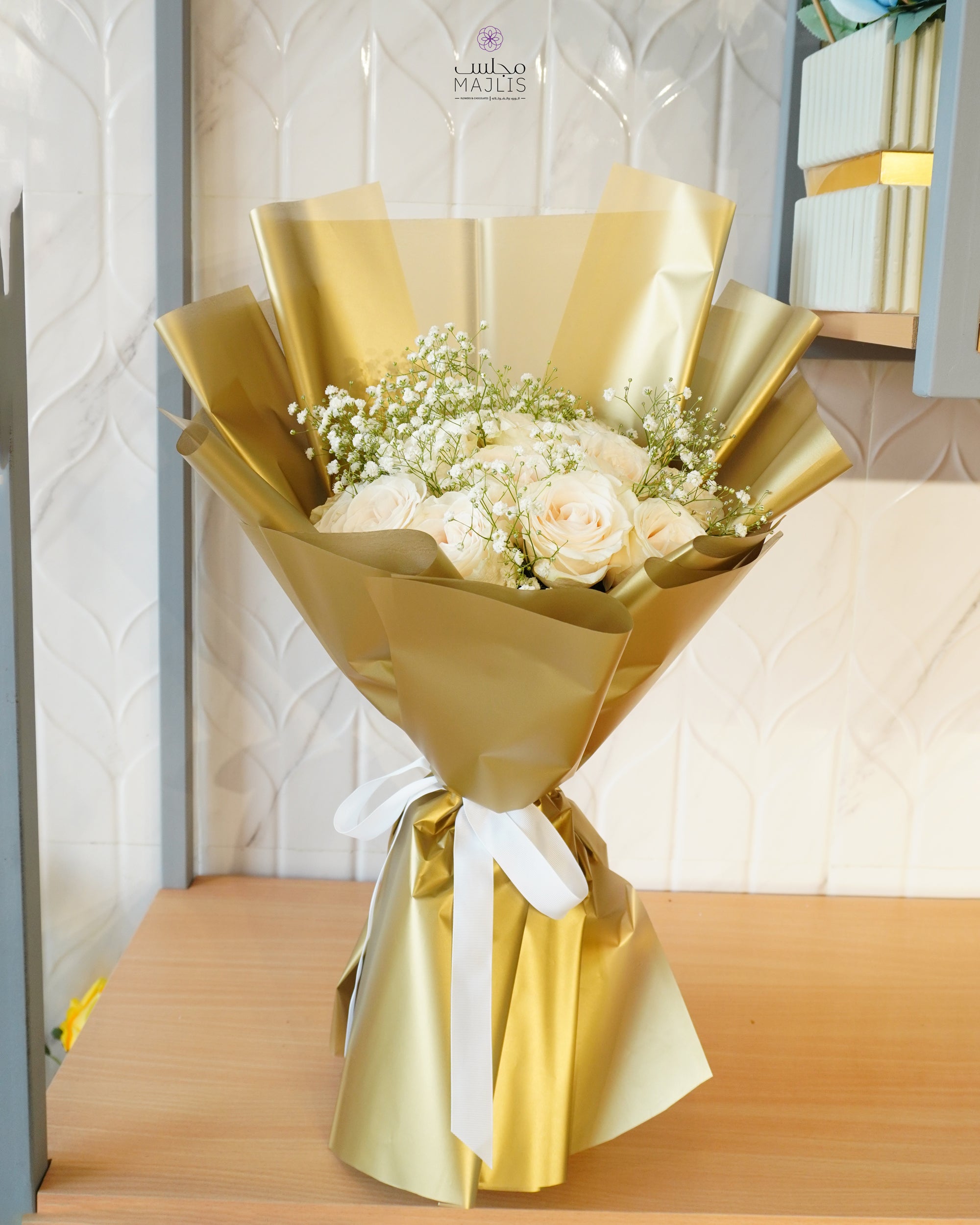 White Roses Gold Bouquet